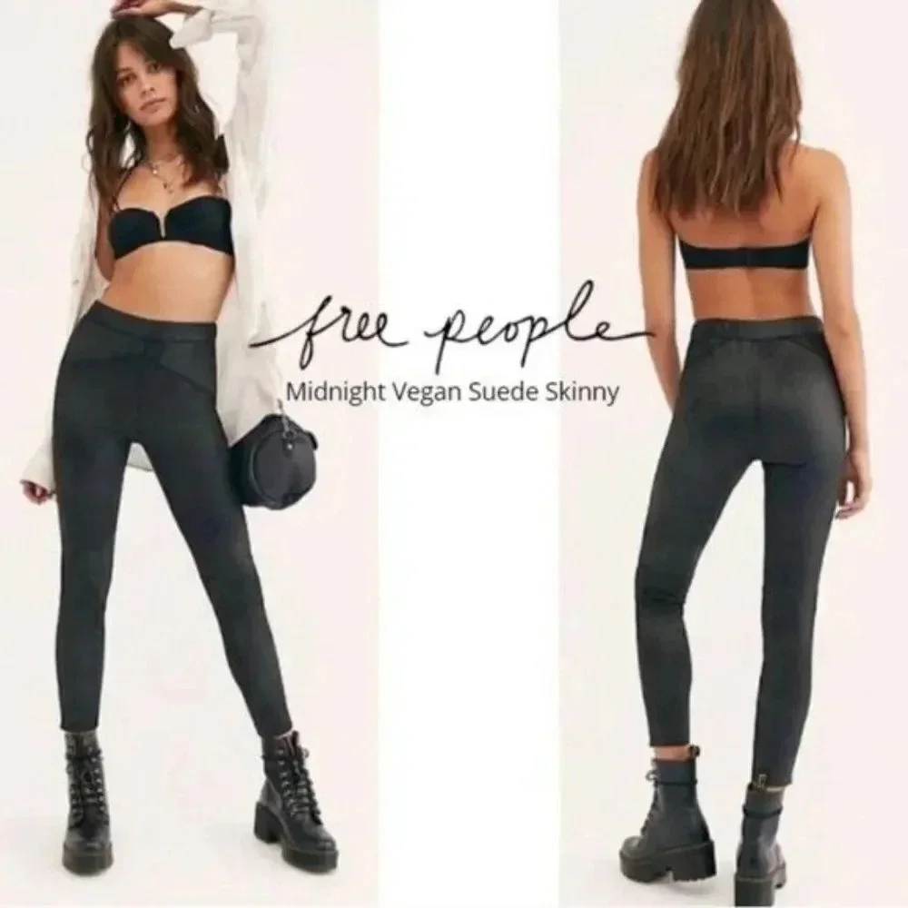 Free People Midnight Vegan Suede Black Leggings - Picture 2 of 11